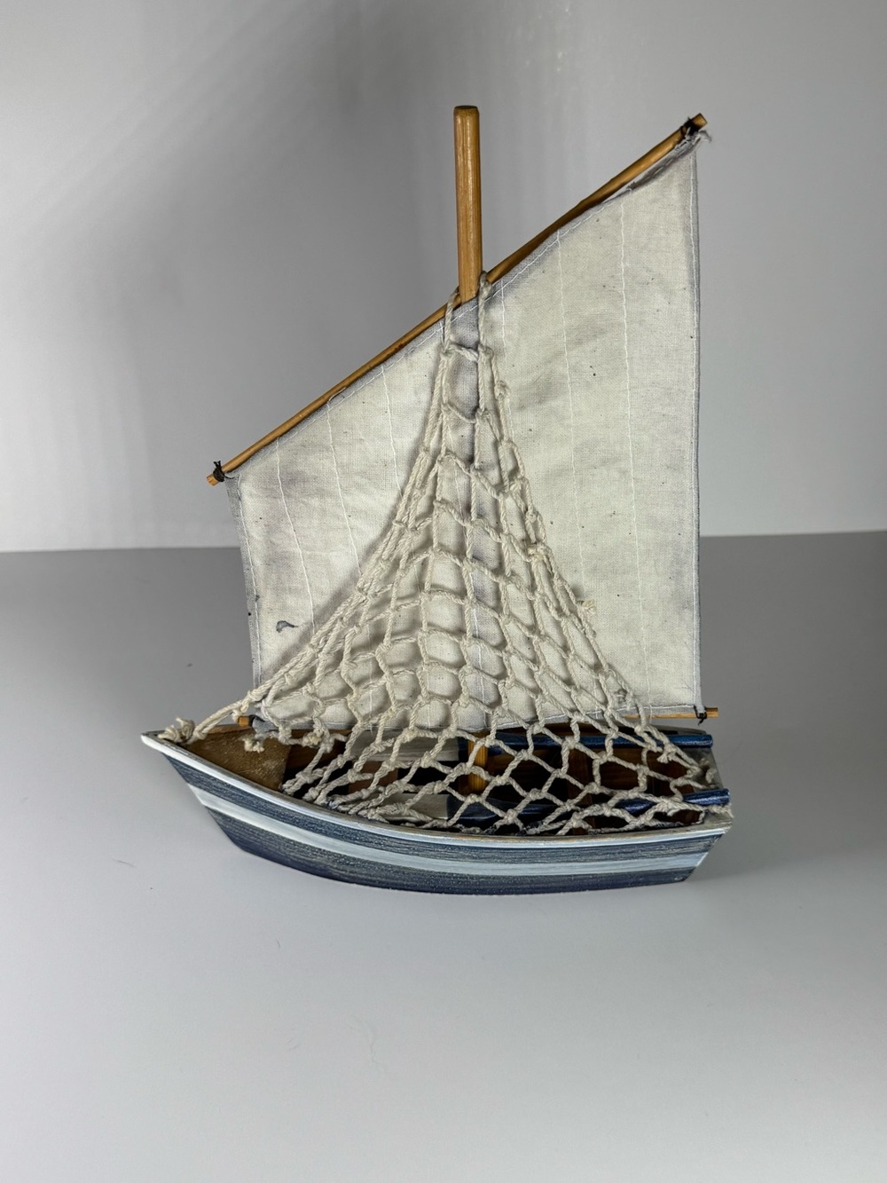 Wooden Pond Yacht Blue Sail Boat Scratch Built Vintage Antique